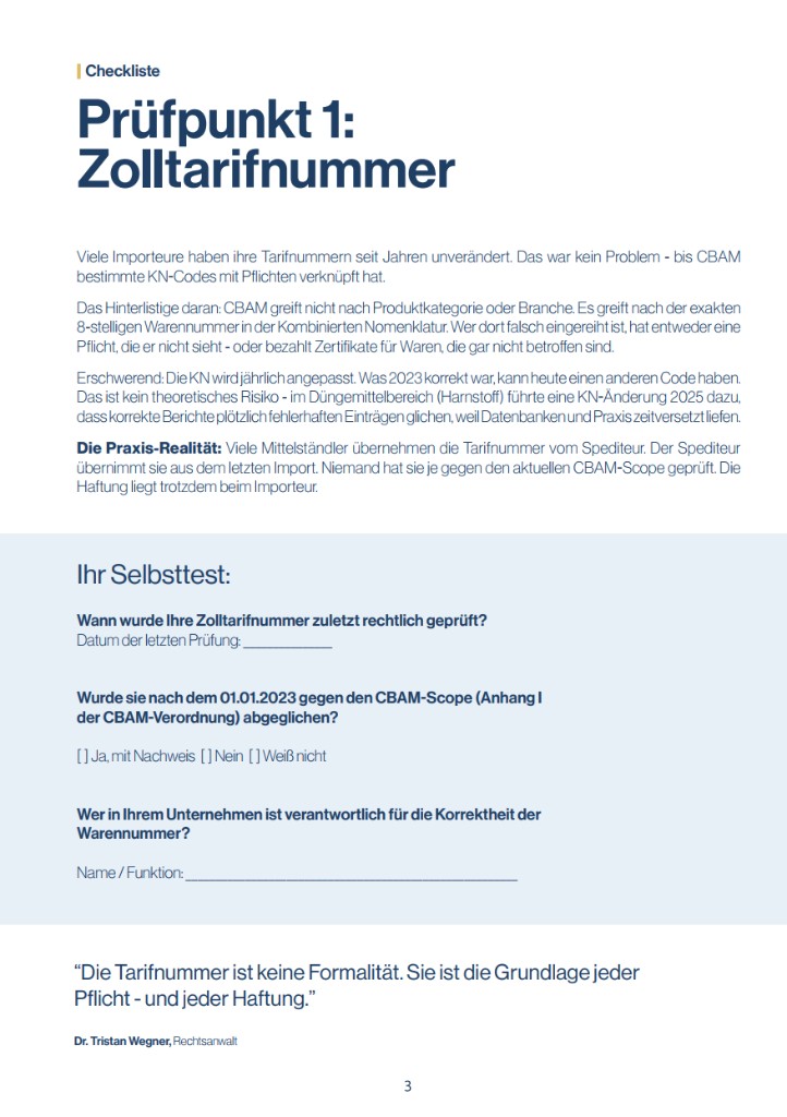 Prüfpunkt 1: Zolltarifnummer